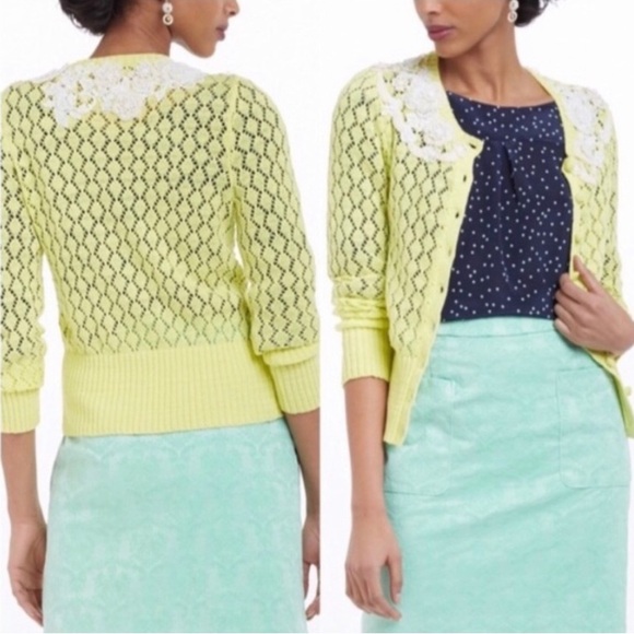 Anthropologie Sparrow Valance Lace Knit Cardigan Lime Yellow Size M Rare - Picture 2 of 14